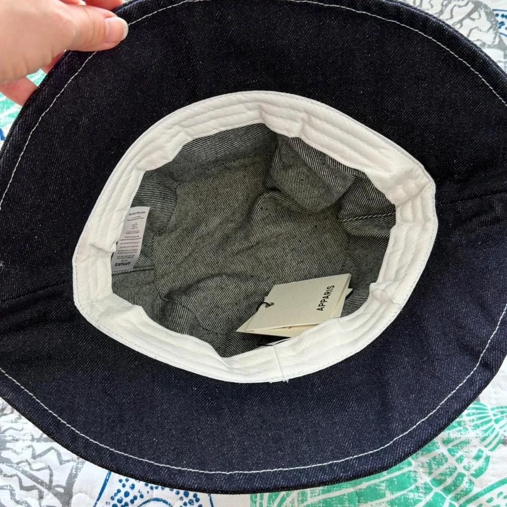 Apparis Slick Raw Denim Bucket Hat Indigo Blue Silver Grommet S5HA231IND NWT OS‎